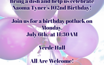 Celebrate Naoma Tyner’s 102nd Birthday with a Potluck